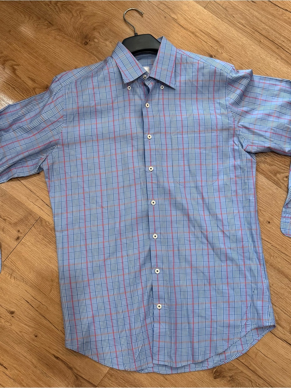 Peter Millar Blue Plaid Button-Down Shirt with Red Accents